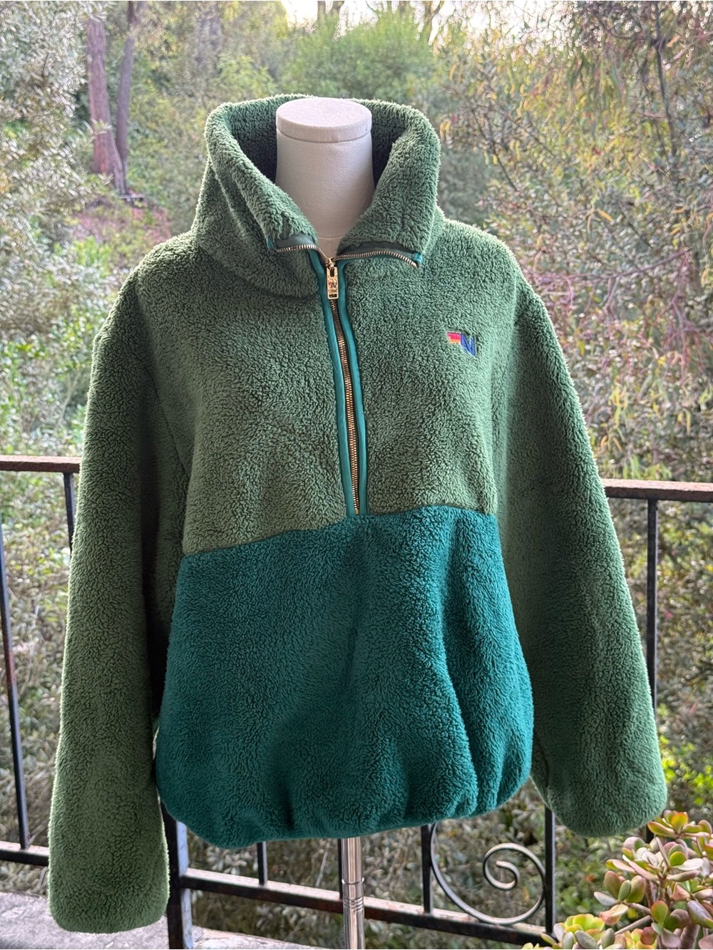 Aviator Nation Two-Tone Green Teddy Fleece Pullover M